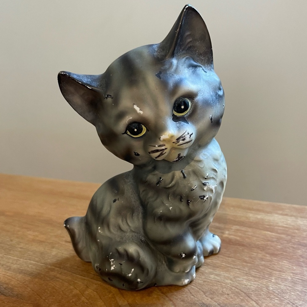 Vintage 1960s 6" Betson's Cat Figure Made in Japan Black White Gray Retro Kitty
